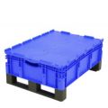 Orbis Euronorm stapelkrat PP HxLxB 238x800x600 mm 80 L dubbele bodem met sledepoten met deksel draagvermogen 200 kg blauw 509456