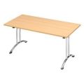 Orbis klaptafel ronde buis T-poot glijders HxBxD 73x140x70cm stapelbar onderstel verchroomd blad beuken 523011