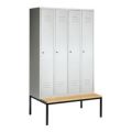 Orbis garderobekast HxBxD 2090x1190x500 mm ondergebouwde zitbank van hout 4 vakken cilinderslot RAL 7035 404506