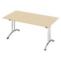 Orbis klaptafel ronde buis T-poot glijders HxBxD 73x140x70 cm stapelbar onderstel verchroomd blad esdoorn 523012