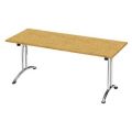 Orbis klaptafel ronde buis T-poot glijders HxBxD 73x180x70cm stapelbar onderstel verchroomd blad beuken 523020