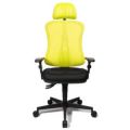 Orbis bureaustoel zitting zwart rugleuning met netbekleding in geel zitting HxBxD 390-510x500x460 mm met armleuningen en hoofdsteun lendenwervelsteun voorgevormde zitting puntsynchroonmechanisme 146730