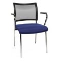 Orbis bezoekersstoel zitting blauw rugleuning met netbekleding in zwart zitting HxBxD 430x480x450 mm met armleuningen 4-voetonderstel verchroomd 146758