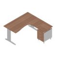 Orbis bureauset 1 bureau 1 staand ladeblok tafel HxBxD 730x1600x1650 mm C-voet aanbouw rechts canaletto-hout 182572