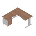 Orbis bureauset 1 bureau 1 staand ladeblok tafel HxBxD 730x1600x1650 mm C-voet aanbouw links canaletto-hout 182583