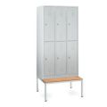 Orbis dubbeldekse dekenkist HxBxD 2340x900x800 mm 3 vakken vak B 300 mm ondergebouwde bank draaigrendel zitbank romp RAL 7035 front RAL 7035 183548