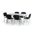 Orbis vergadermeubilair 6 stoelen 1 tafel zitting stof zwart stoelonderstel verchroomd blad lichtgrijs tafel HxBxD 750x1600x800 mm 183612