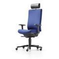 Orbis 24-uurs-bureaustoel leer met neksteun zwart vlakke zitting zitting stof blauw zitting HxBxD 420-540x450x380 mm met verstelbare armleuningen voetkruis aluminium met 5 wielen 220884