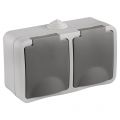 Q-Link contactdoos opbouw 2-voudig randaarde spatwaterdicht IP54 grijs 00.944.51