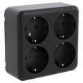 Q-Link contactdoos opbouw 4-voudig met randaarde vierkant zwart 00.945.59