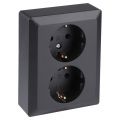 Q-Link contactdoos inbouw 2-voudig met randaarde met kind-aanraakbeveiliging zwart 01.094.50