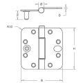 Dulimex DX H165E15895125 nylon glijlagerscharnier 3 mm doorgezette knoop ronde hoeken 150x89 mm verzinkte pen staal verzinkt SKG*** 6712.155.8915-0D