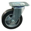 Protempo serie 10-10 zwenk transportwiel plaatbevestiging stalen gaffel aluminium velg zwarte elastische rubberen band ± 68 shore A 125 mm kogellager 210.126.106.000