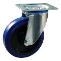 Protempo serie 13-12 zwenk transportwiel plaatbevestiging stalen gaffel zwarte PA velg blauwe elastische rubberen band ± 70 shore A 100 mm rollager 213.102.126.000