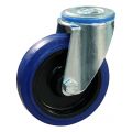 Protempo serie 13-12 zwenk transportwiel boutgat stalen gaffel zwarte PA velg blauwe elastische rubberen band ± 70 shore A 125 mm rollager 213.122.120.000