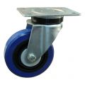 Protempo serie 13-14 zwenk transportwiel plaatbevestiging stalen gaffel zwarte PA velg blauwe elastische rubberen band ± 70 shore A 125 mm kogellager 213.126.146.000