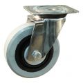 Protempo serie 14-31 zwenk transportwiel plaatbevestiging RVS gaffel zwarte PA velg grijze elastische rubberen band ± 65 shore A 100 mm kogellager 214.106.316.000