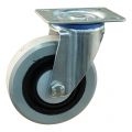 Protempo serie 14-12 zwenk transportwiel plaatbevestiging stalen gaffel zwarte PA velg grijze elastische rubberen band ± 65 shore A 125 mm kogellager 214.126.126.000