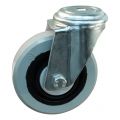 Protempo serie 14-91 zwenk transportwiel boutgat stalen gaffel zwarte PA velg grijze elastische rubberen band ± 65 shore A 125 mm kogellager 214.126.910.000