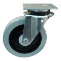 Protempo serie 14-14 zwenk transportwiel plaatbevestiging stalen gaffel zwarte PA velg grijze elastische rubberen band ± 65 shore A 200 mm kogellager 214.206.146.000