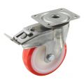 Protempo serie 27-31 zwenk transportwiel plaatbevestiging dubbele rem naloop RVS gaffel witte PA velg rode TPU band ± 97 shore A 125 mm glijlager 227.121.316.500