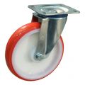 Protempo serie 27-12 zwenk transportwiel plaatbevestiging stalen gaffel witte PA velg rode TPU band ± 97 shore A 200 mm rollager 227.202.126.000