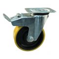 Protempo serie 28-91 zwenk transportwiel plaatbevestiging dubbele rem naloop stalen gaffel gietijzeren velg PU band ± 94 shore A 80 mm kogellager 228.086.916.530