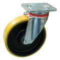 Protempo serie 28-17 zwenk transportwiel plaatbevestiging stalen gaffel gietijzeren velg PU band ± 94 shore A 250 mm kogellager 228.256.176.050