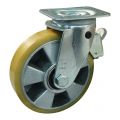 Protempo serie 29-11 zwenk transportwiel plaatbevestiging dubbele rem voorloop stalen gaffel aluminium velg PU band ± 94 shore A 150 mm kogellager 229.156.116.340