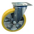 Protempo serie 29-12 zwenk transportwiel plaatbevestiging stalen gaffel aluminium velg PU band ± 94 shore A 200 mm kogellager 229.206.126.050