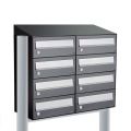 Allux Hive set postkast staal verzinkt gepoedercoat 2-breed 4-hoog met dak op statief antraciet 40030065_2x4ds