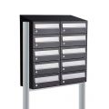 Allux Hive set postkast staal verzinkt gepoedercoat 2-breed 5-hoog met dak op statief zwart 40030070_2x5ds