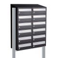 Allux Hive set postkast staal verzinkt gepoedercoat 2-breed 6-hoog met dak op statief zwart 40030070_2x6ds