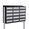 Allux Hive set postkast staal verzinkt gepoedercoat 3-breed 5-hoog met dak op statief zwart 40030070_3x5ds