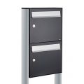 Allux Flow set postkast staal verzinkt gepoedercoat 2-hoog op statief zwart 40040070_1x2s