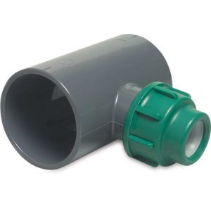 VDL T-stuk 90 graden PVC-U/PP 90 mm x 25 mm x 90 mm lijmmof x knel x lijmmof 10 bar grijs-groen 7015242