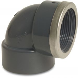 Mega Profec knie 90 graden PVC-U 40 mm x 1.1/4 inch lijmmof x binnendraad 16 bar grijs type versterkt 0110170