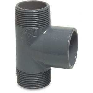 VDL T-stuk 90 graden PVC-U 1.1/4 inch x 32 mm x 1.1/4 inch buitendraad x lijmmof x buitendraad 10 bar grijs 7017090