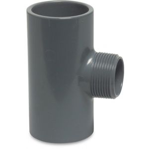 Mega Profec T-stuk 90 graden PVC-U 32 mm x 1 inch x 32 mm lijmmof x buitendraad x lijmmof 10 bar grijs 0110349