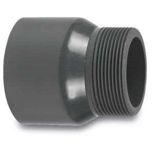 VDL puntstuk PVC-U 110 mm x 2 1/2 inch lijmmof x buitendraad 10 bar grijs type handgevormd 7018077