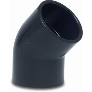 Praher knie 45 graden PVC-U 50 mm lijmmof 16 bar zwart 0152602