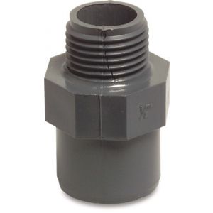 Mega Profec puntstuk PVC-U 3/4 inch x 3/4 inch imperial lijmmof x buitendraad 10 bar grijs 0169771