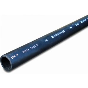 Bosta drukbuis PE100 63 mm x 3,8 mm glad SDR17 10 bar zwart-blauw 6 m DVGW 0390603