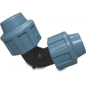 Unidelta knie 90 graden PP 50 mm knel 16 bar zwart-blauw DVGW-KIWA-WRAS 0703225