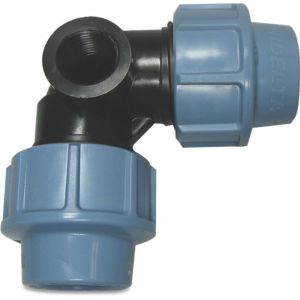 Unidelta knie 90 graden PP 32 mm x 3/4 inch x 32 mm knel x binnendraad x knel 16 bar zwart-blauw DVGW-KIWA-WRAS 0703261