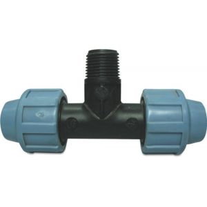 Unidelta T-stuk 90 graden PP 25 mm x 3/4 inch x 25 mm knel x buitendraad x knel 16 bar zwart-blauw DVGW-KIWA-WRAS 0703356