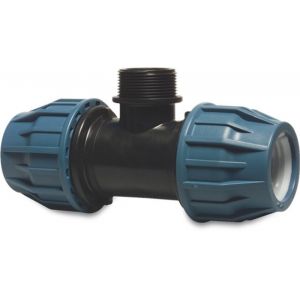 Jason T-stuk 90 graden PP 20 mm x 3/4 inch x 20 mm knel x buitendraad x knel 16 bar zwart-blauw DVGW-KIWA-WRAS-SVGW 0707121