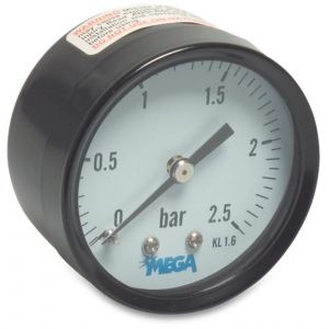 Mega Profec manometer 50 mm buitendraad 0-16 bar zwart type droog achteraansluiting 1/4 inch 0840284