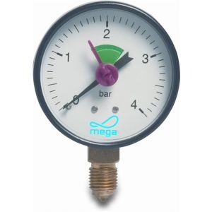 Mega Profec manometer 63 mm buitendraad 0-4 bar zwart type droog onderaansluiting 1/4 inch 0850071