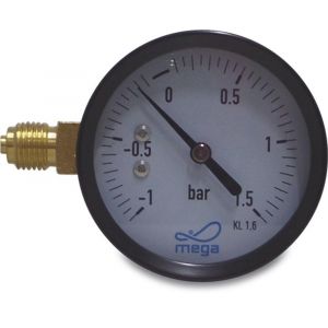 Mega Profec manometer 63 mm buitendraad -1-1,5 bar type droog zijaansluiting 1/4 inch 0851070